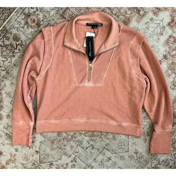 Veronica Beard Dylan Sweatshirt Half Zip in Rosewood Womens Size XL Pullover NWT - Picture 2 of 10